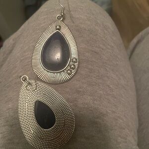 Elegant Silver and Black Teardrop Earrings
